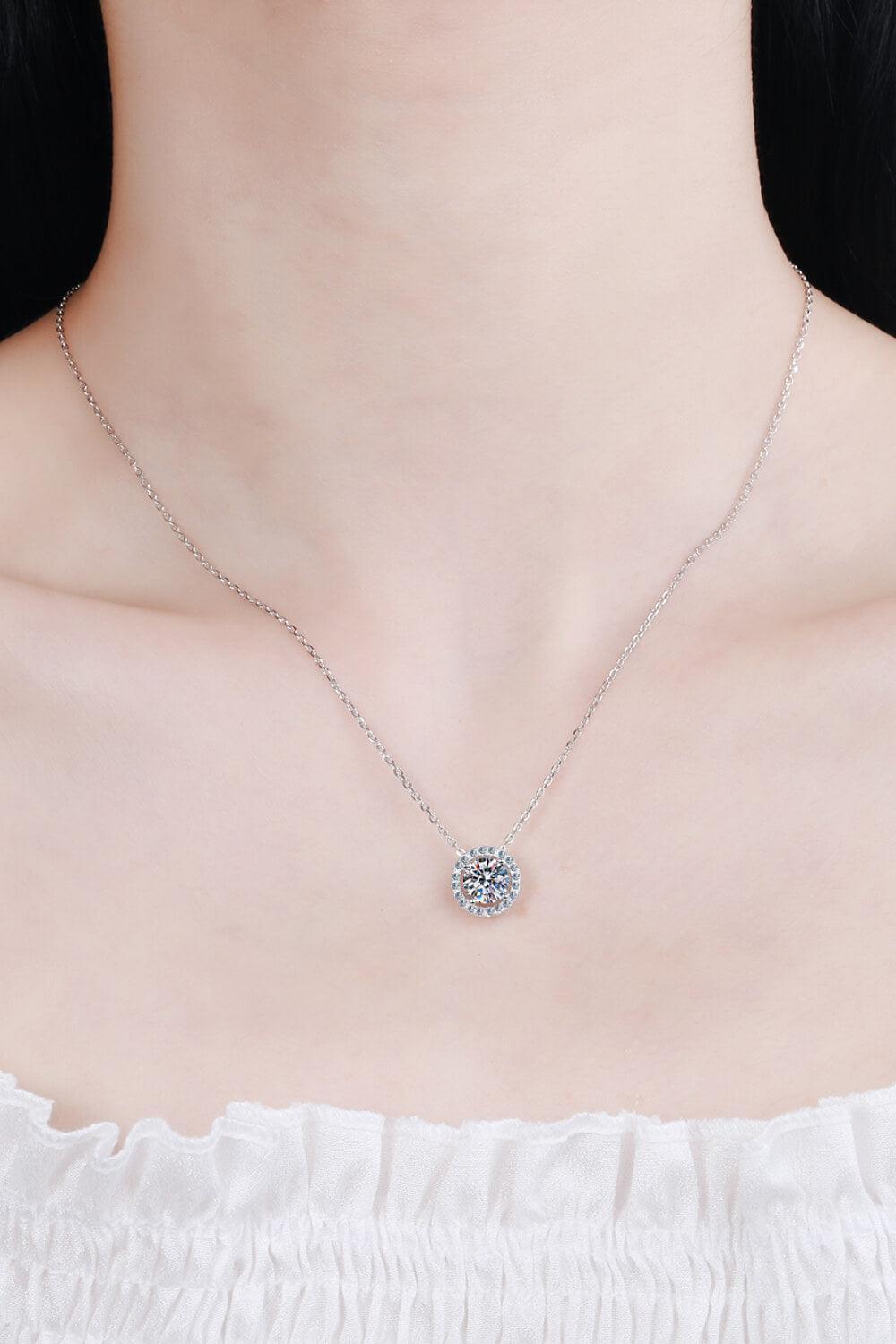 1 Carat Moissanite Encrusted Round Pendant Necklace - MXSTUDIO.COM