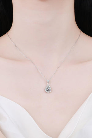 1 Carat Moissanite Encrusted Teardrop Pendant Necklace - MXSTUDIO.COM