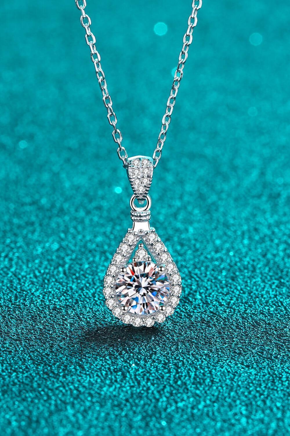 1 Carat Moissanite Encrusted Teardrop Pendant Necklace - MXSTUDIO.COM