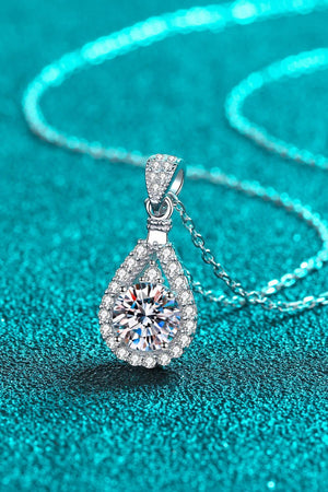 1 Carat Moissanite Encrusted Teardrop Pendant Necklace - MXSTUDIO.COM