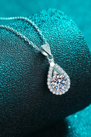 1 Carat Moissanite Encrusted Teardrop Pendant Necklace - MXSTUDIO.COM