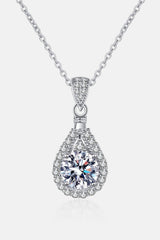 1 Carat Moissanite Encrusted Teardrop Pendant Necklace - MXSTUDIO.COM