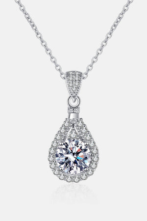 1 Carat Moissanite Encrusted Teardrop Pendant Necklace - MXSTUDIO.COM