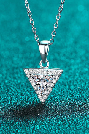 1 Carat Moissanite Encrusted Triangle Pendant Necklace - MXSTUDIO.COM