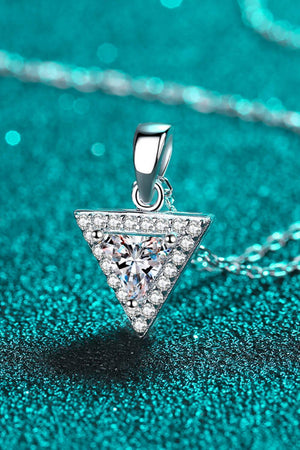 1 Carat Moissanite Encrusted Triangle Pendant Necklace - MXSTUDIO.COM