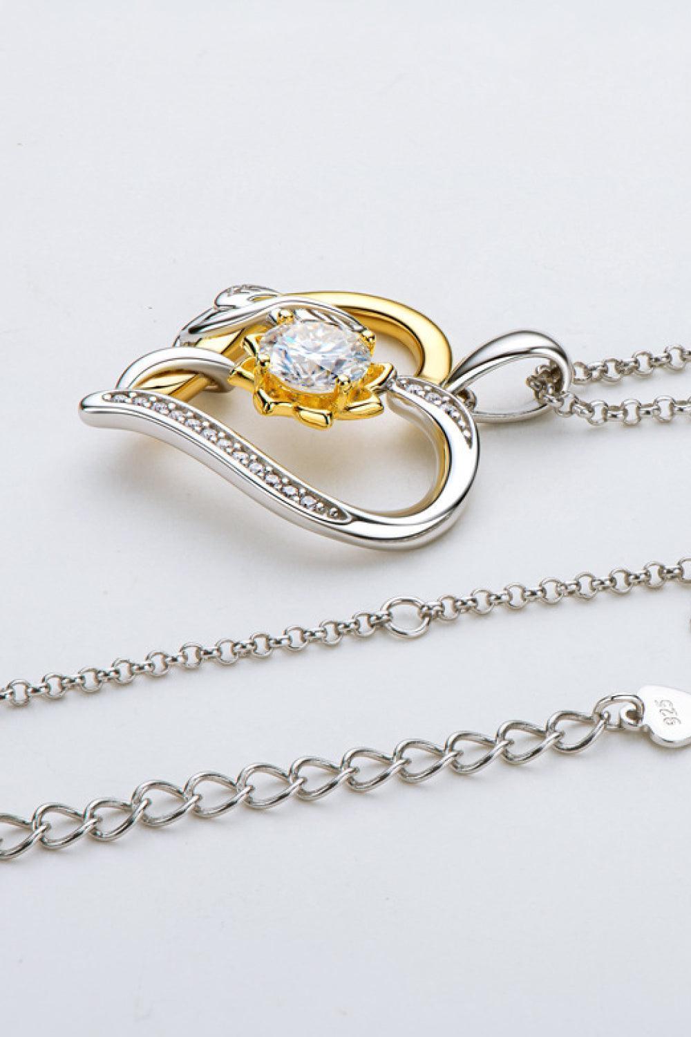 1 Carat Moissanite Gold And Platinum-Plated Heart Necklace - MXSTUDIO.COM