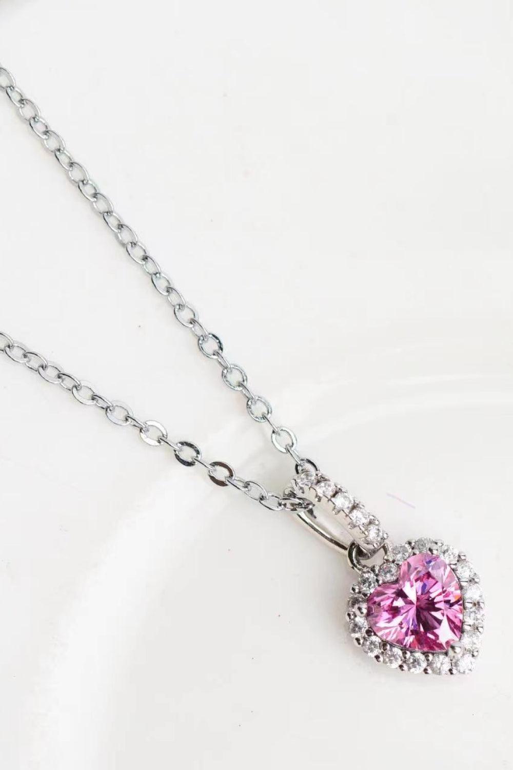 1 Carat Moissanite Pink Heart Platinum-Plated Necklace - MXSTUDIO.COM