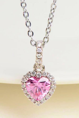 1 Carat Moissanite Pink Heart Platinum-Plated Necklace - MXSTUDIO.COM