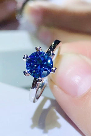 1 Carat Solitaire Blue Moissanite Ring Platinum-Plated - MXSTUDIO.COM