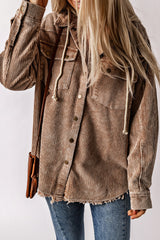 Cool Hooded Shacket with Frayed Hem