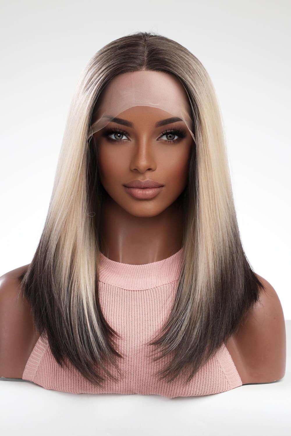 16" Brown Blonde Straight Lace Front Wig - MXSTUDIO.COM