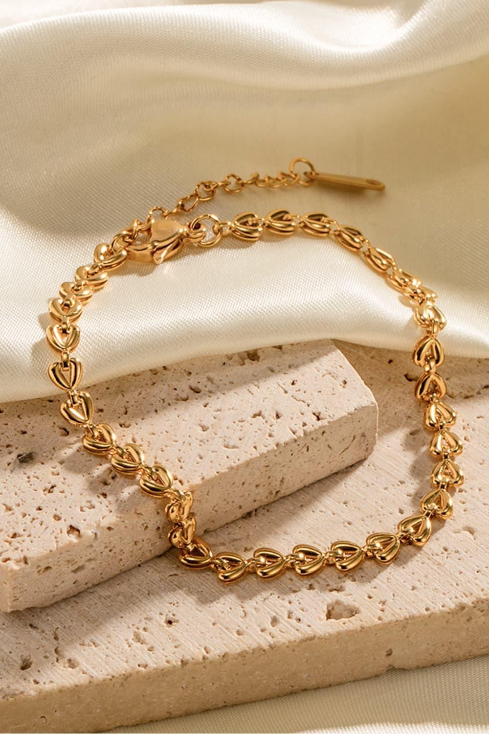 18K Gold-Plated Lobster Clasp Heart Chain Bracelet - MXSTUDIO.COM