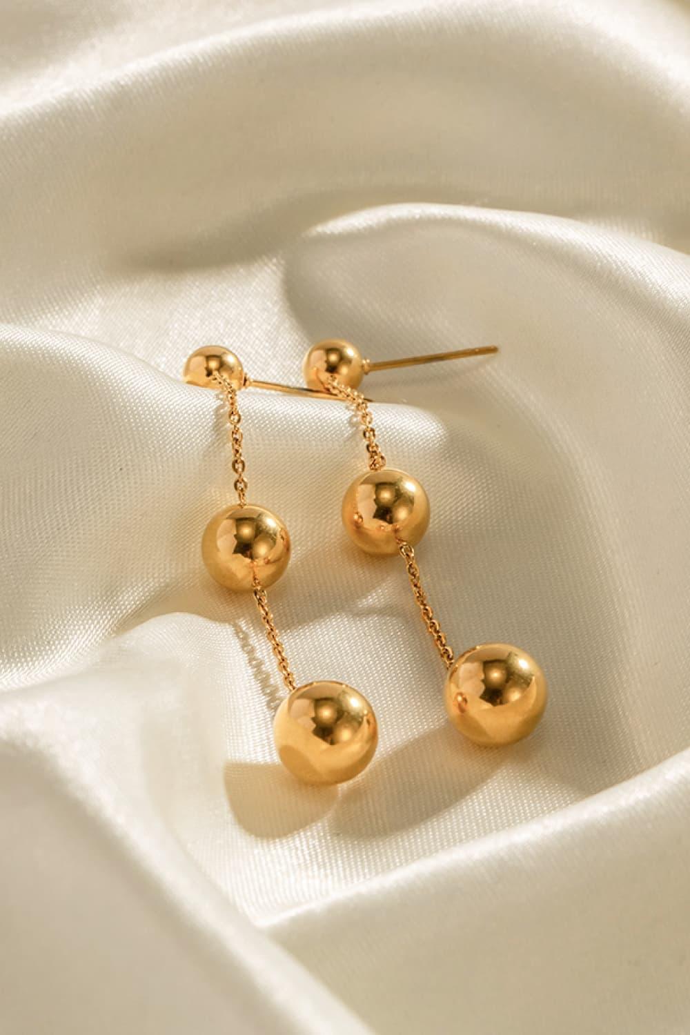 18k Gold-Plated Ball Bead and Chain Stainless Steel Earrings - MXSTUDIO.COM