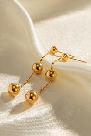 18k Gold-Plated Ball Bead and Chain Stainless Steel Earrings - MXSTUDIO.COM