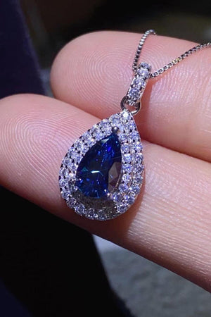 2 Carat Blue Teardrop Moissanite Necklace - MXSTUDIO.COM