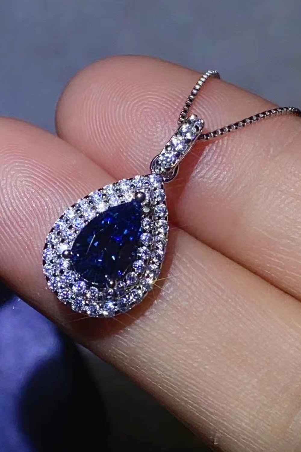 2 Carat Blue Teardrop Moissanite Necklace - MXSTUDIO.COM