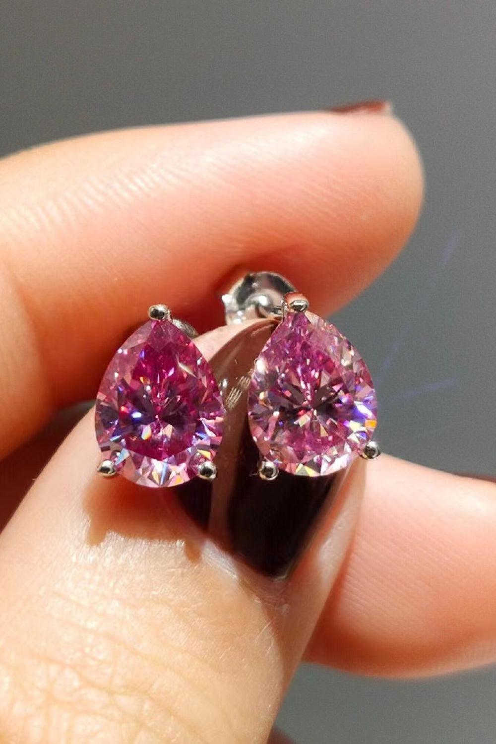 2 Carat Pink Teardrop Moissanite Stud Earrings - MXSTUDIO.COM