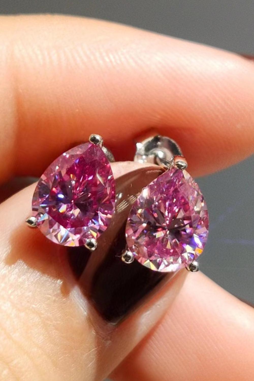 2 Carat Pink Teardrop Moissanite Stud Earrings - MXSTUDIO.COM