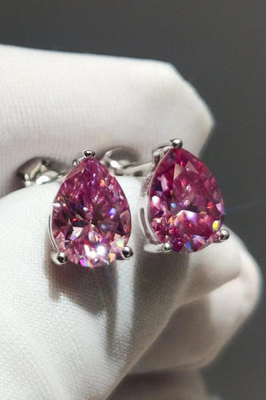 2 Carat Pink Teardrop Moissanite Stud Earrings - MXSTUDIO.COM