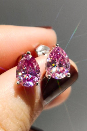 2 Carat Pink Teardrop Moissanite Stud Earrings - MXSTUDIO.COM