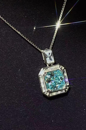 2 Carat Teal Square Pendant Moissanite Necklace - MXSTUDIO.COM