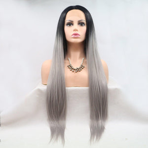 a wig with long grey hair on a mannequin head