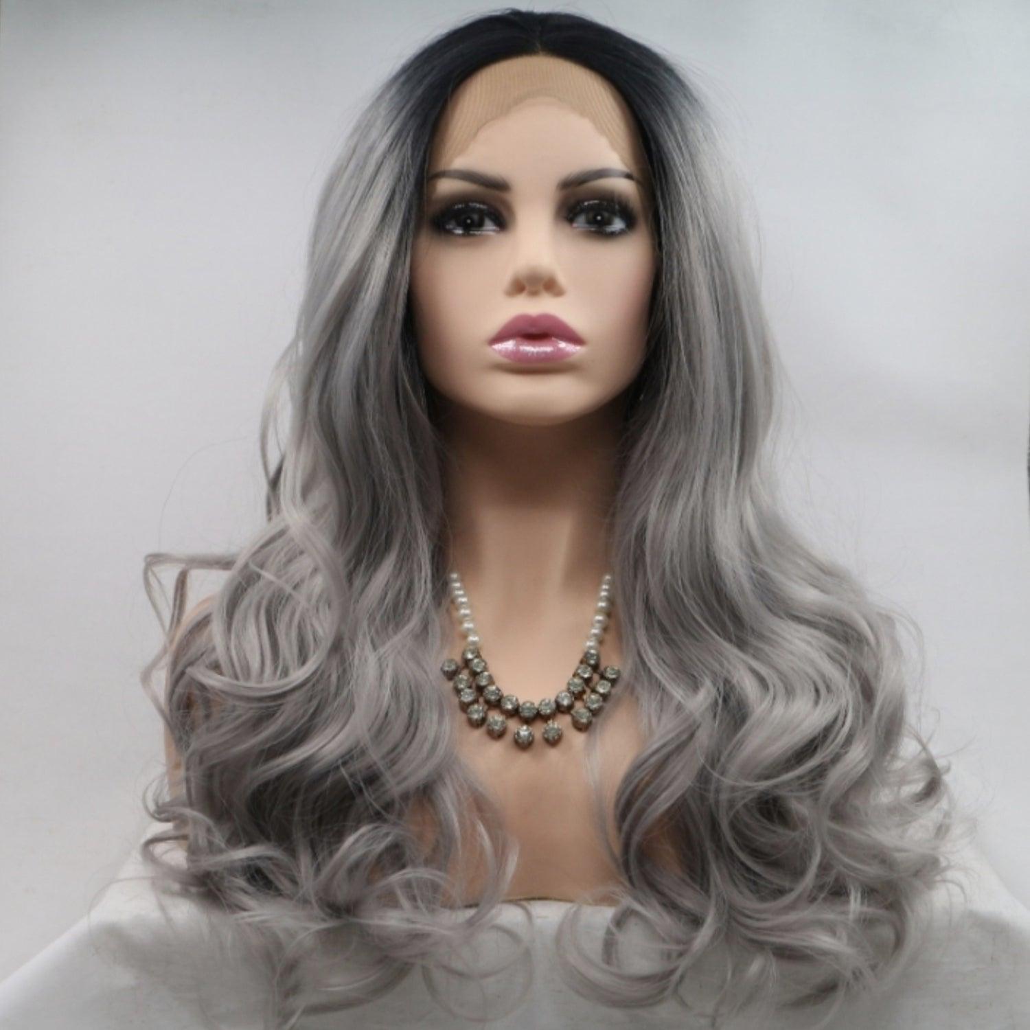 a wig with grey hair and a necklace