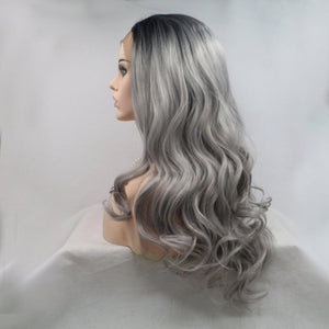 a woman's wig with long grey hair