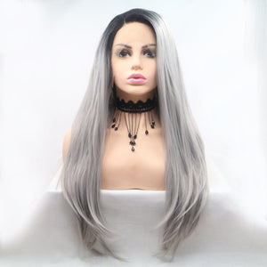 a wig with long grey hair on a mannequin head