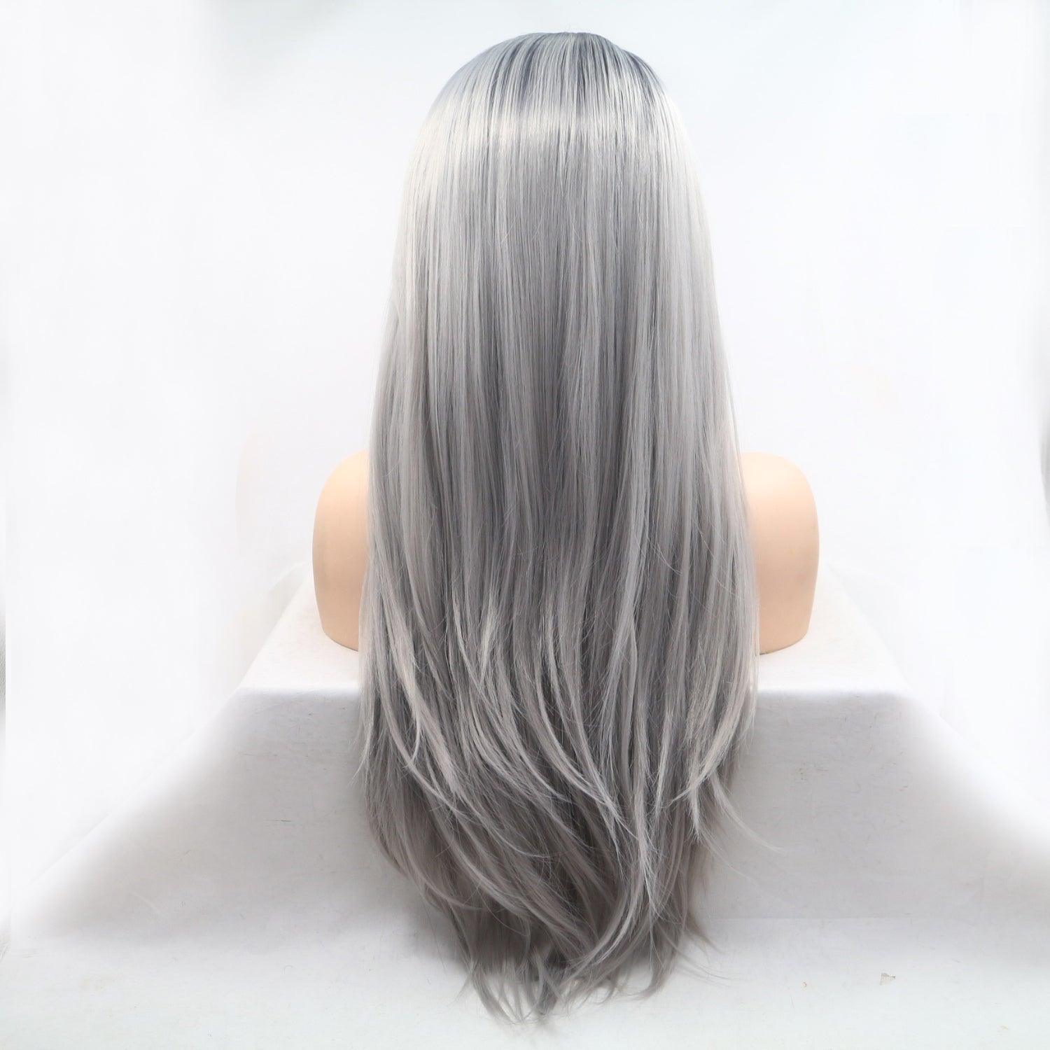 a woman's long grey hair is displayed on a mannequin