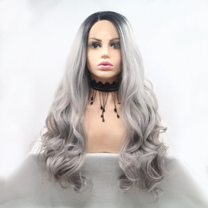 a wig with long grey hair on a mannequin head