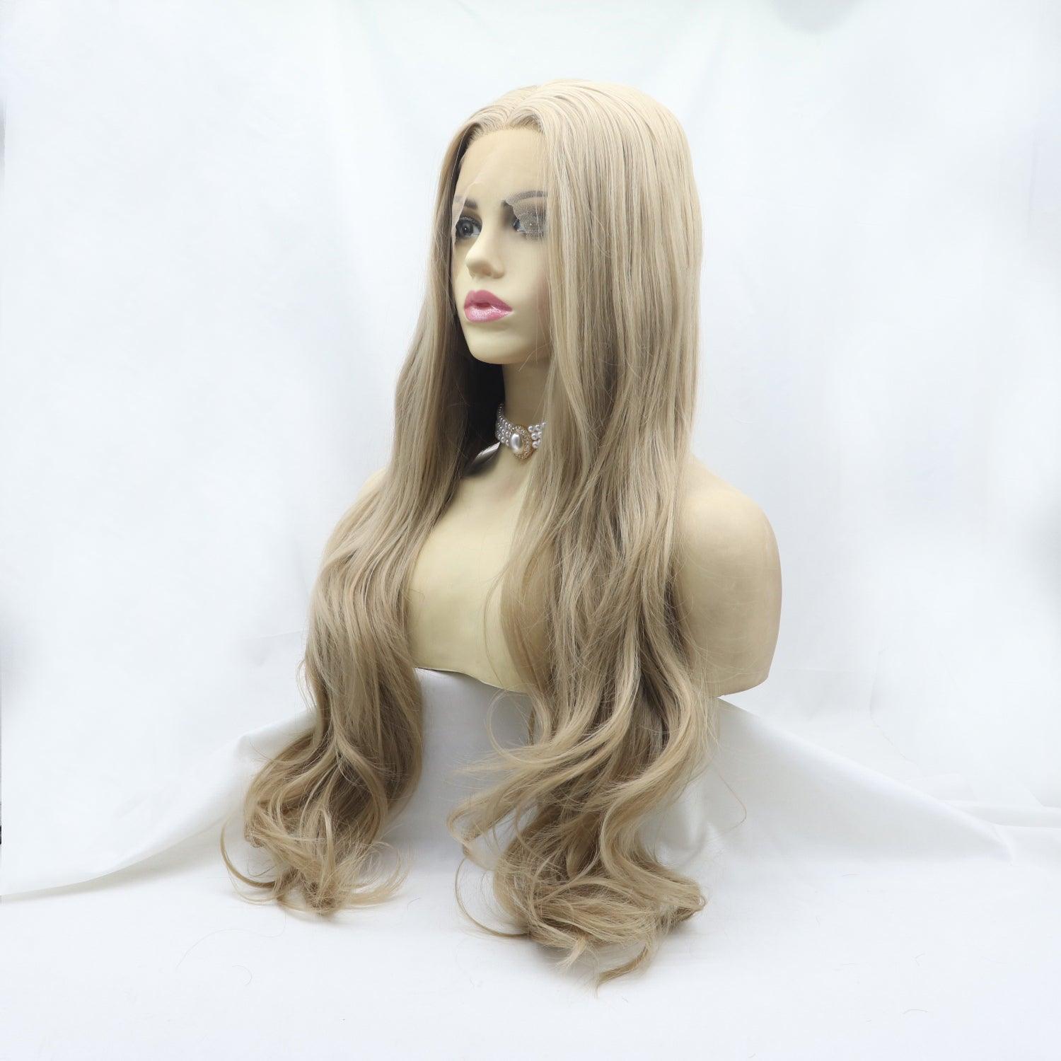 a wig with long blonde hair on a mannequin head