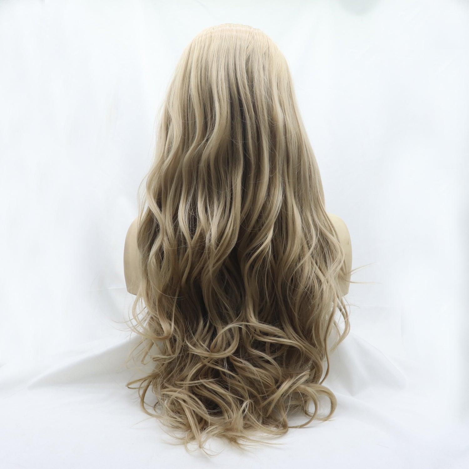 a wig with long blonde hair on a mannequin head