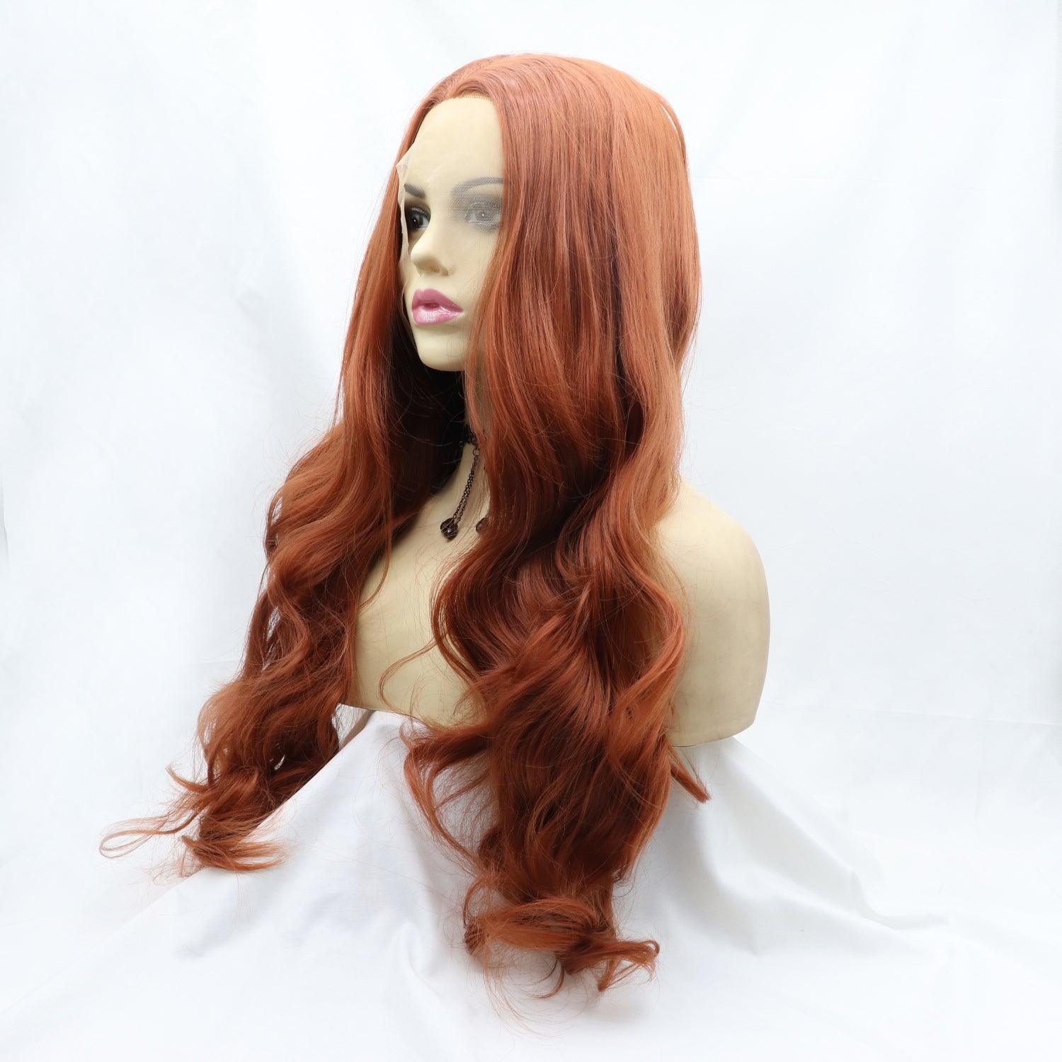 a wig with long red hair on a mannequin head