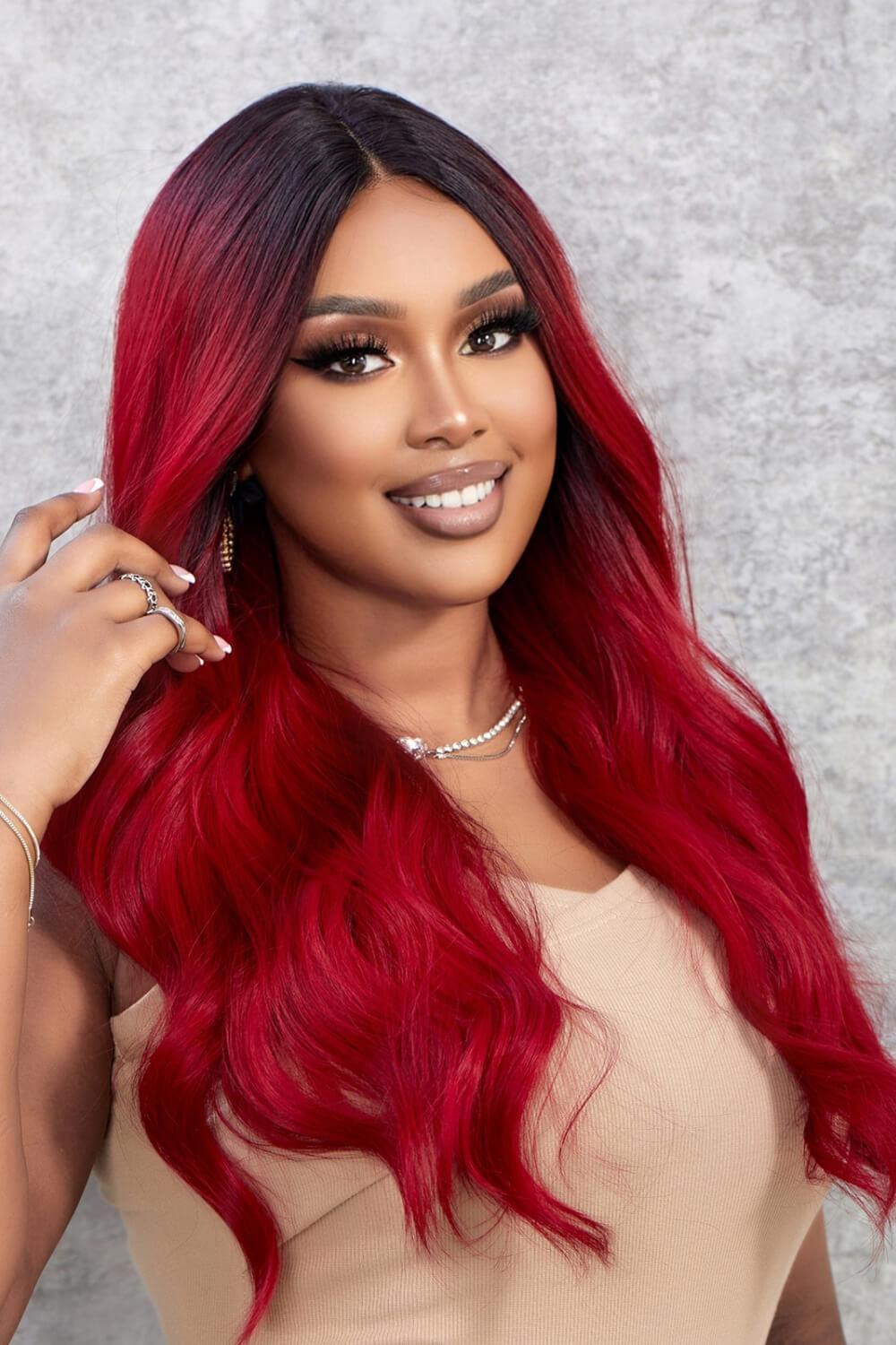 24" Red Brunette Long Wavy Lace Front Wig - MXSTUDIO.COM