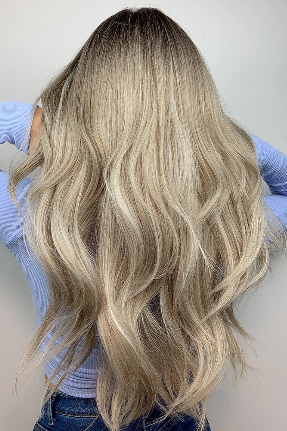 26'' Ash Blonde Balayage Wavy Full Machine Wig - MXSTUDIO.COM