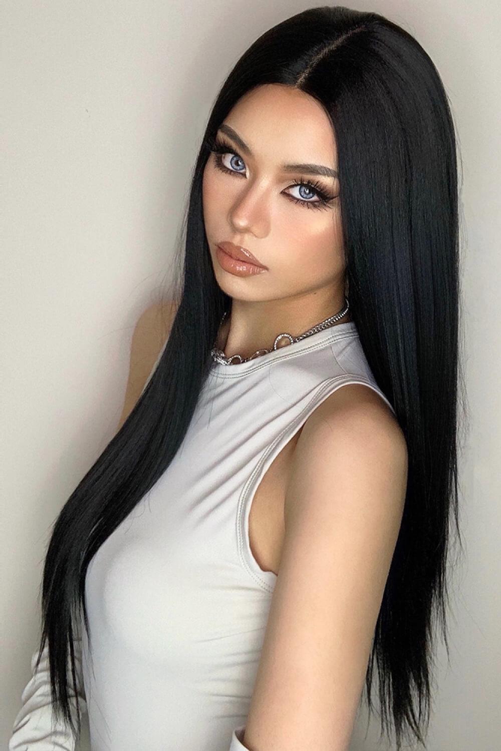 26" Black Long Straight Lace Front Wig - MXSTUDIO.COM