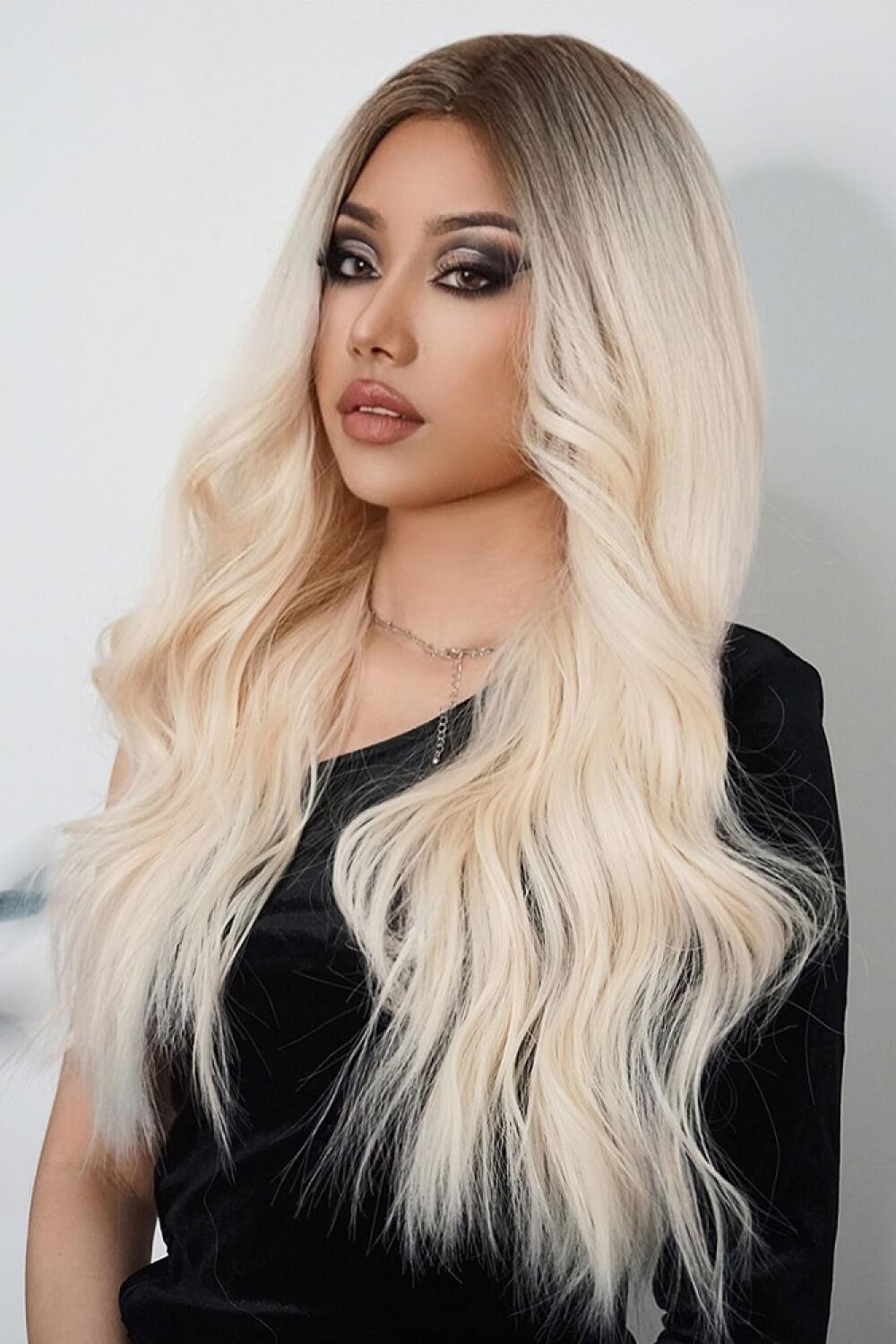 26'' Blonde Ombre Long Wave Full-Machine Wig - MXSTUDIO.COM