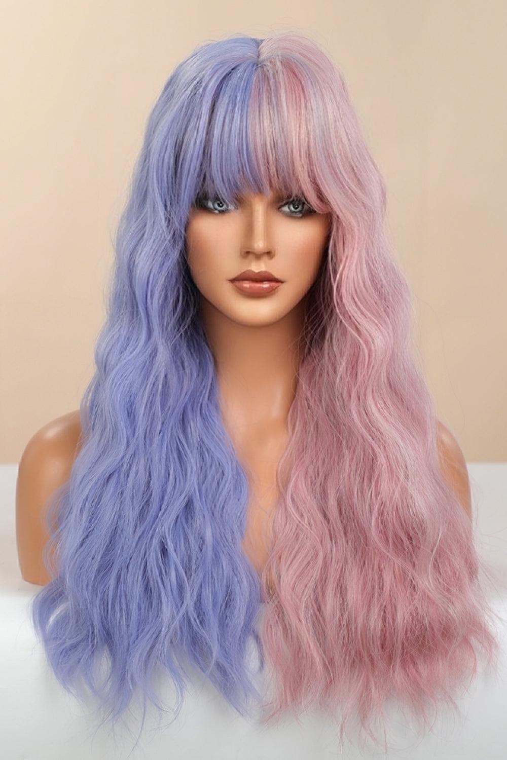 26" Blue Pink Wavy Full-Machine Wig - MXSTUDIO.COM