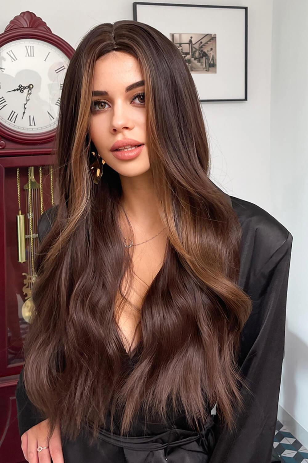 26'' Coffee Long Wavy Full Machine Wig - MXSTUDIO.COM