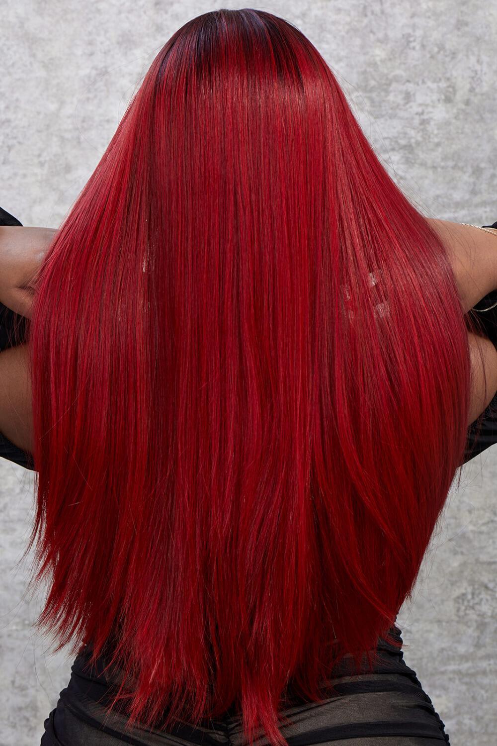 26" Red Ombre Straight Lace Front Wig - MXSTUDIO.COM