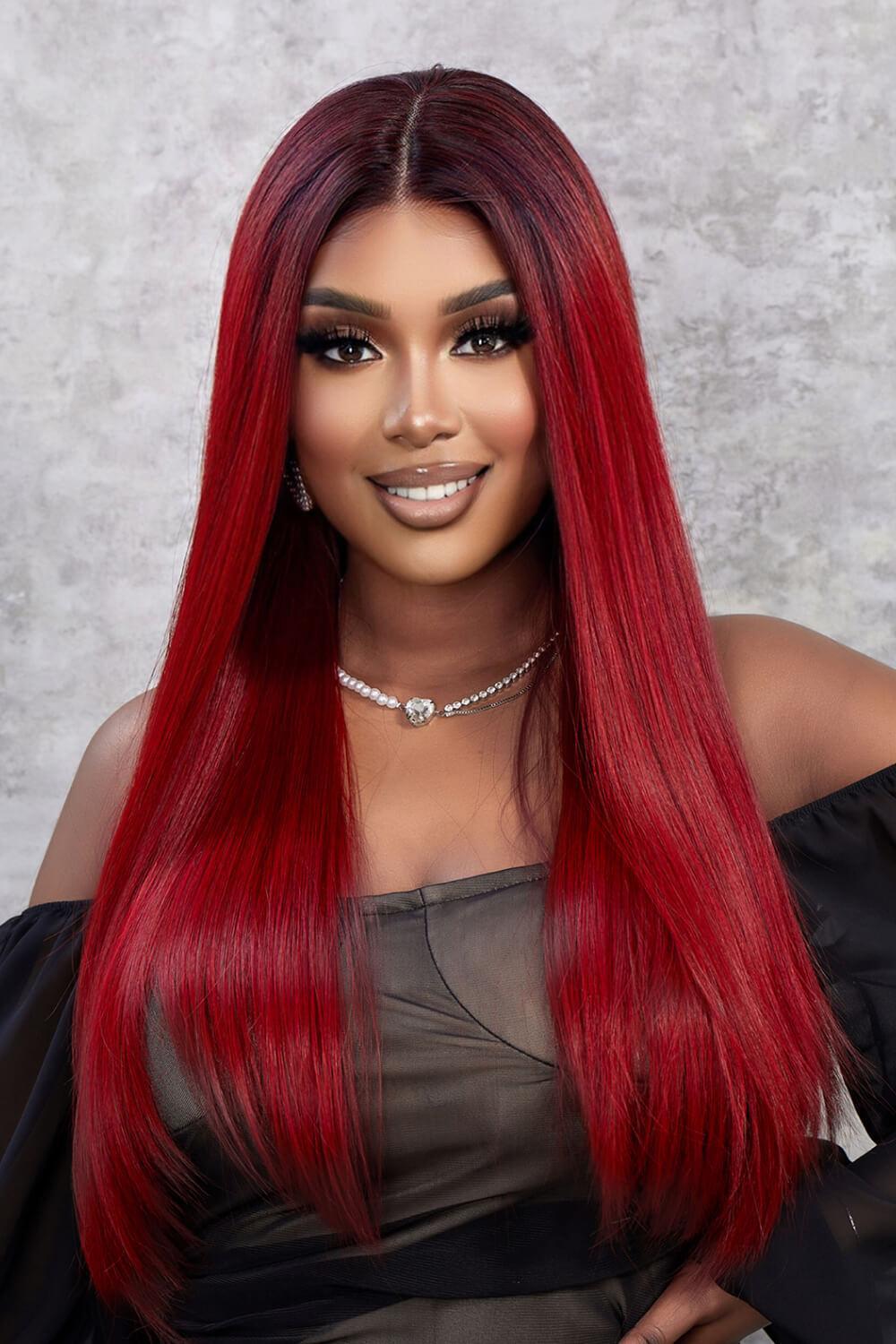 26" Red Ombre Straight Lace Front Wig - MXSTUDIO.COM