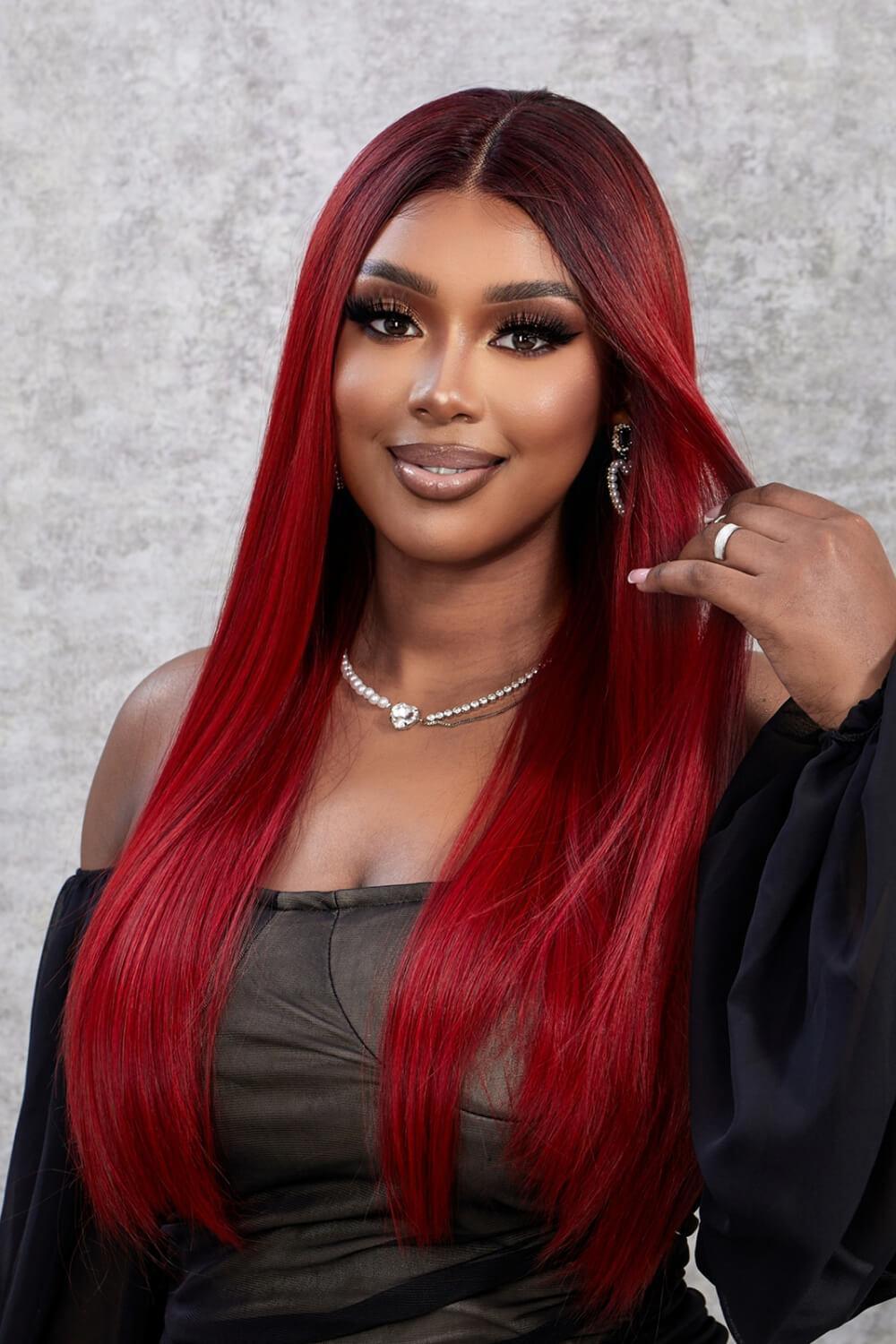 26" Red Ombre Straight Lace Front Wig - MXSTUDIO.COM