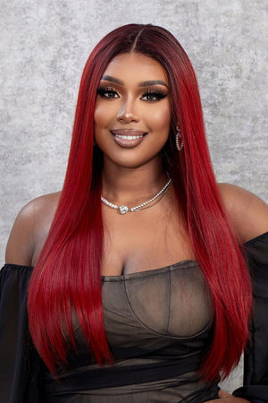 26" Red Ombre Straight Lace Front Wig - MXSTUDIO.COM