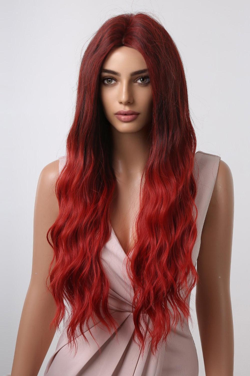 27" Red Ombre Wavy Full-Machine Wig - MXSTUDIO.COM