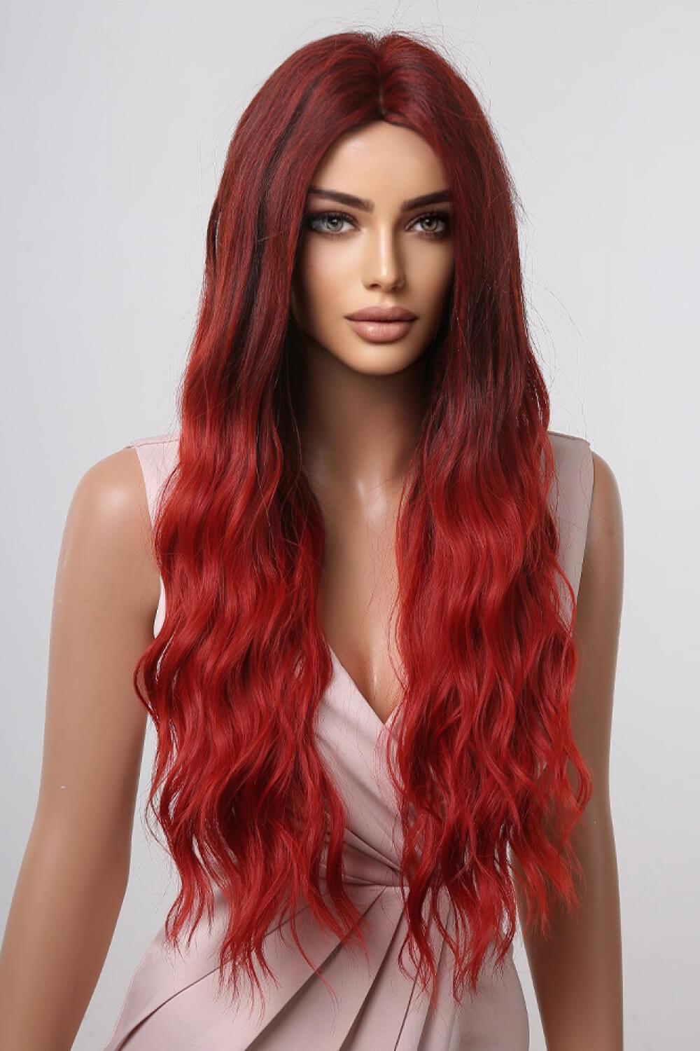 27" Red Ombre Wavy Full-Machine Wig - MXSTUDIO.COM