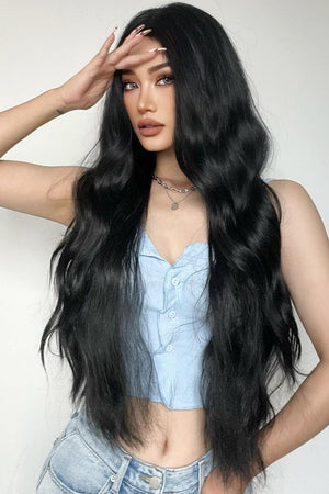 28'' Black Long Wavy Full Machine Wig - MXSTUDIO.COM