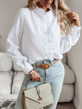 Work Essential Ruffle Button Up Long Sleeve Shirt