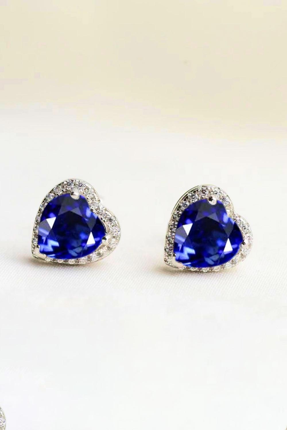 4 Carat Blue Heart-Shaped Moissanite Stud Earrings - MXSTUDIO.COM