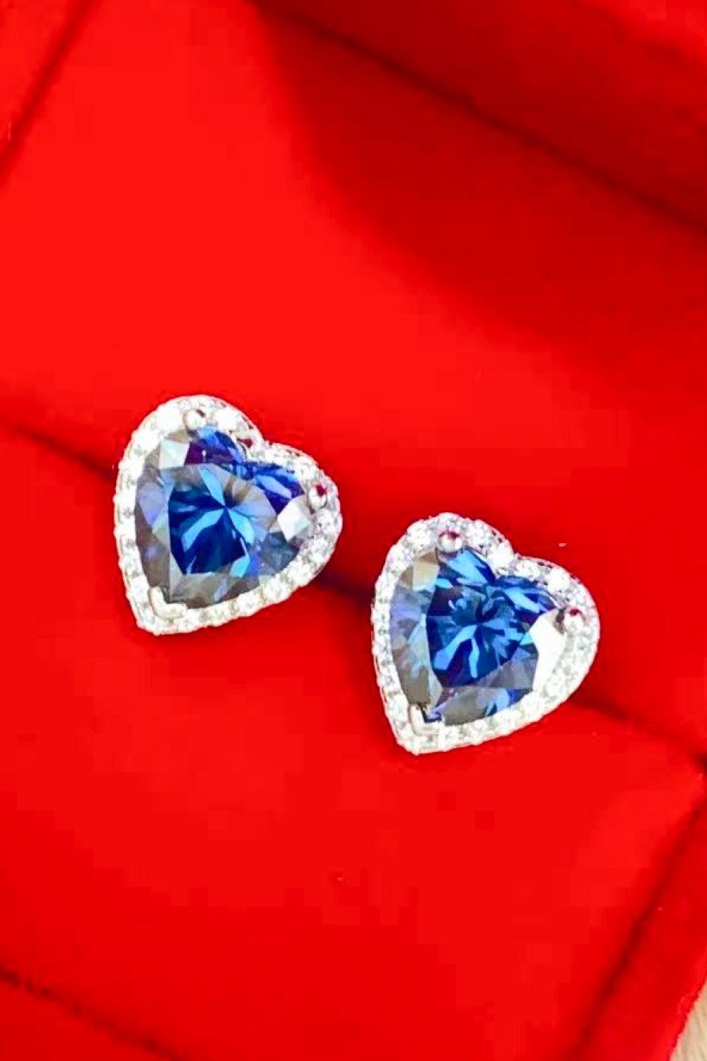 4 Carat Blue Heart-Shaped Moissanite Stud Earrings - MXSTUDIO.COM